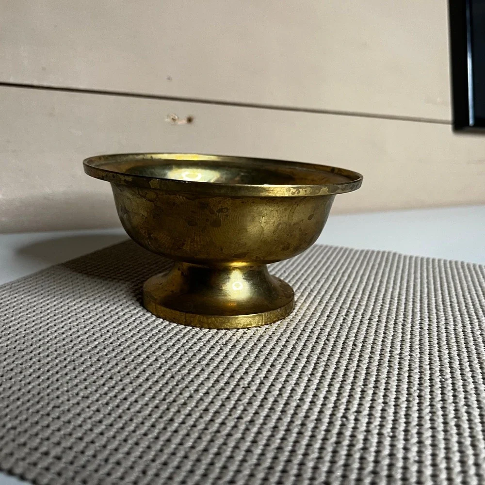 Vintage Solid Brass Pedestal Bowl Made in India Footed Decorative Dish 4.5